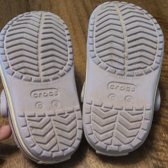 CROCS Kids White Sandals with Purple Stripe - Picture 4 of 4